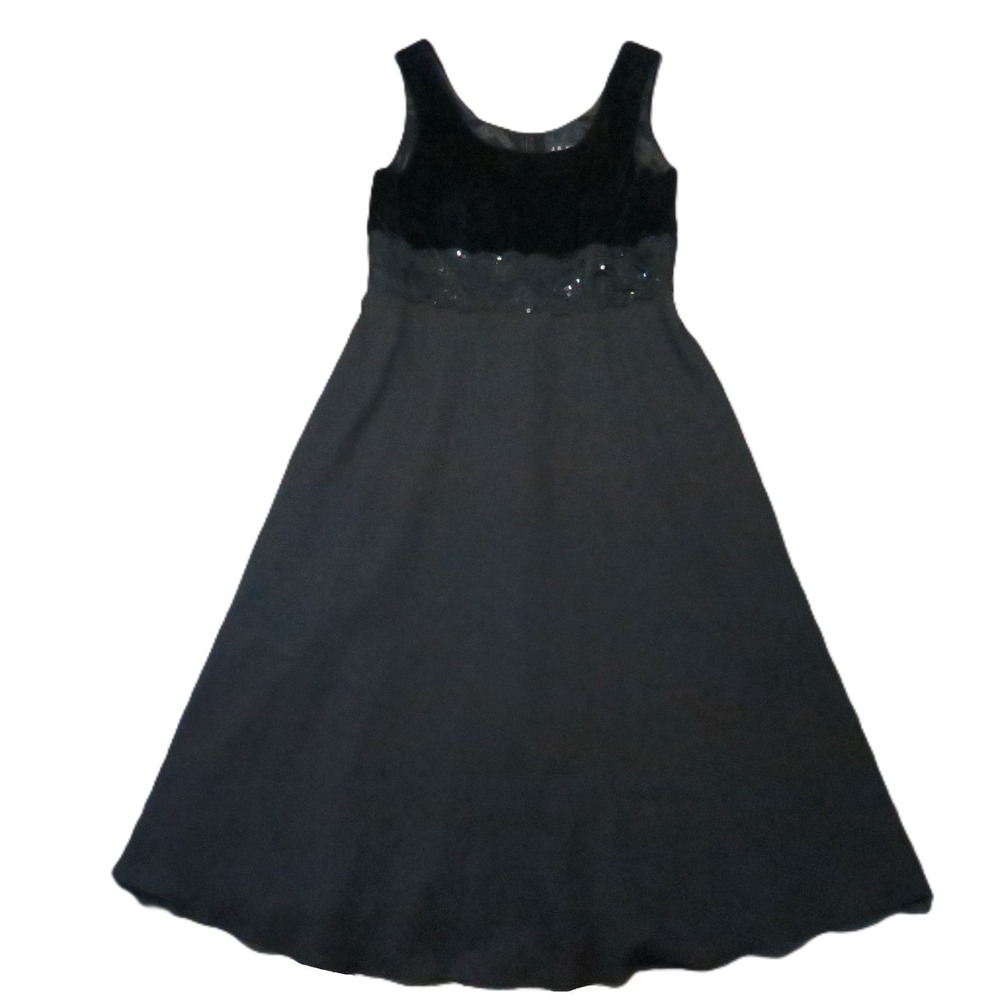 JR Nites Velvet Sequin Lace Evening Gown 16 Black Lined Sleeveless 90s Glam Goth